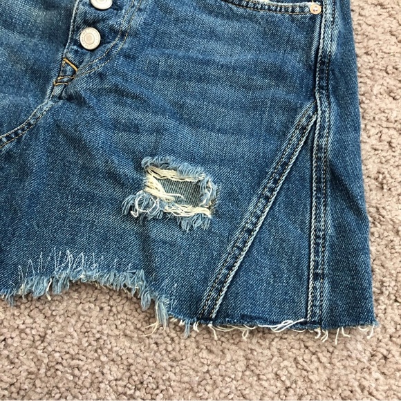 Free People We The Free A Line Distressed Denim Mini Skirt - Picture 5 of 12